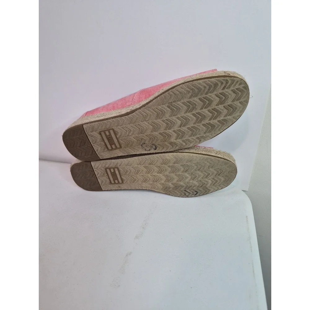 TOMS PINK / RED Chambray Espadrilles Low Wedge Peep Toe Slip On Shoes Sz 10‎